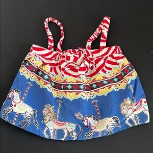 OshKosh B'gosh Red and Blue Carousel Animal Patterned Tank Top Shirt Girl